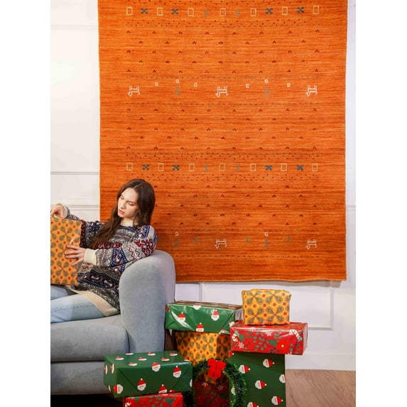 Rugsotic Carpets Handmade Rugs Hand Knotted Loom Rectangle 10'x13' Orange Wool for Indoor Use