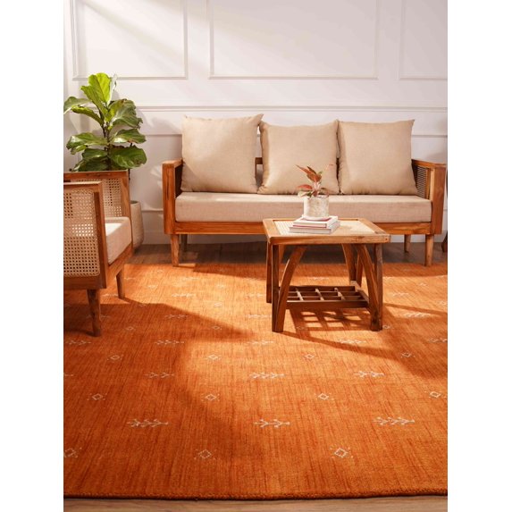 Rugsotic Carpets Handmade Rugs Hand Knotted Loom Rectangle 10'x13' Orange White Wool for Indoor Use