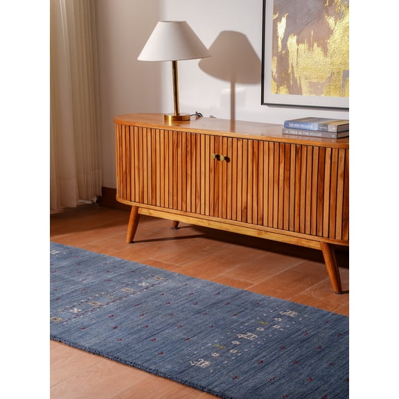 Rugsotic Carpets Handmade Rugs Hand Knotted Loom Runner 2'6''x10' Blue Wool for Indoor Use