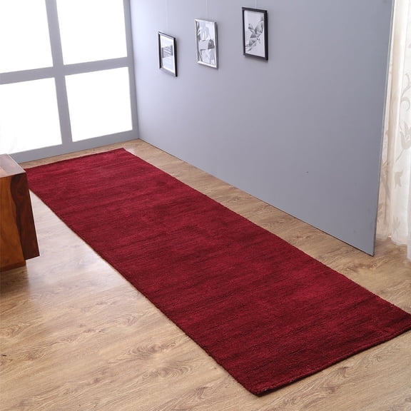 Rugsotic Carpets Handmade Rugs Hand Knotted Loom Runner 2'6''x10' Dark Red Wool for Indoor Use