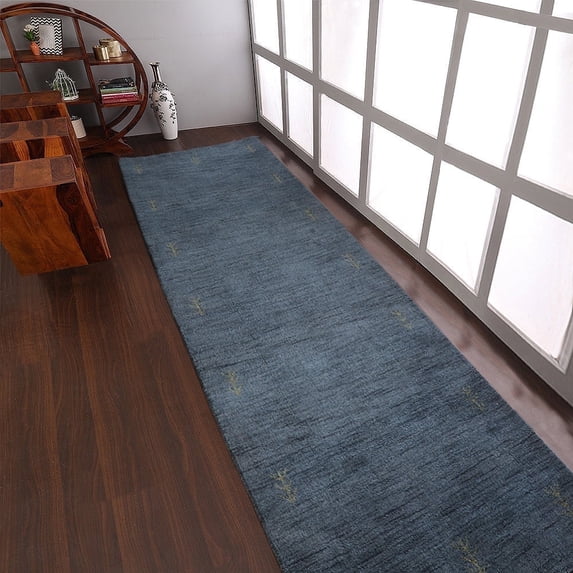 Rugsotic Carpets Handmade Rugs Hand Knotted Loom Runner 2'6''x10' Light Blue Wool for Indoor Use