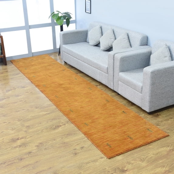 Rugsotic Carpets Handmade Rugs Hand Knotted Loom Runner 2'6''x10' Orange Wool for Indoor Use