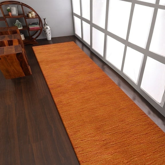 Rugsotic Carpets Handmade Rugs Hand Knotted Loom Runner 2'6''x10' Orange Wool for Indoor Use