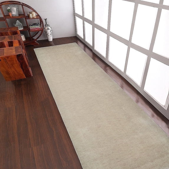 Rugsotic Carpets Handmade Rugs Hand Knotted Loom Runner 2'6''x12' Beige Wool for Indoor Use