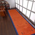 thumbnail image 1 of Rugsotic Carpets Handmade Rugs Hand Knotted Loom Runner 2'6''x12' Orange Blue Wool for Indoor Use, 1 of 5