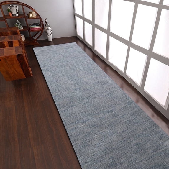 Rugsotic Carpets Handmade Rugs Hand Knotted Loom Runner 2'6''x6' Light Blue Wool for Indoor Use