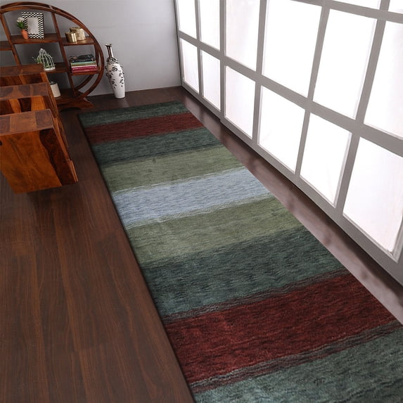 Rugsotic Carpets Hand Knotted Wool Area Rug 2'6''x8' Multicolor Contemporary Runner Indoor Rug for Living Room, Bedroom Antimicrobial L00098