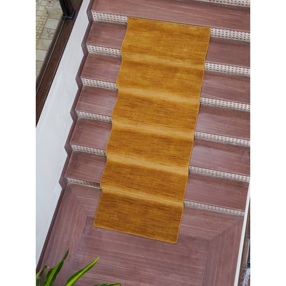 Rugsotic Carpets Hand Knotted Wool Area Rug 2'6''x9' Gold Solid Runner Indoor Rug for Living Room, Bedroom Antimicrobial L00111