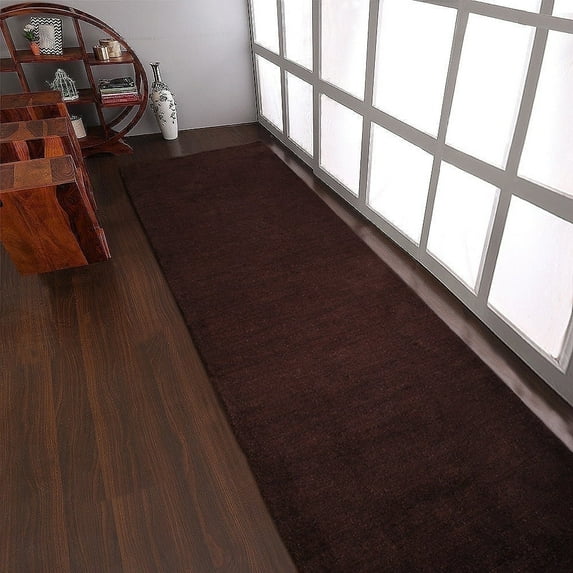 Rugsotic Carpets Handmade Rugs Hand Knotted Loom Runner 2'8''x10' Brown Wool for Indoor Use