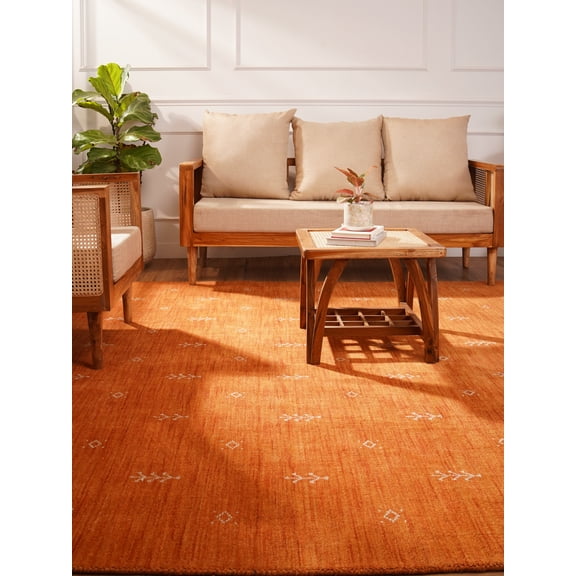 Rugsotic Carpets Hand Knotted Wool Area Rug 3'x5' Orange White Contemporary Rectangle Indoor Rug for Living Room, Bedroom Antimicrobial L00501