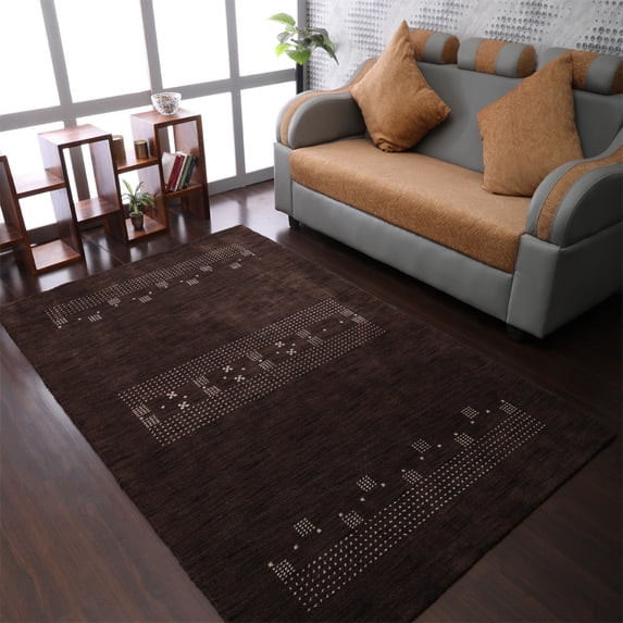 Rugsotic Carpets Hand Knotted Wool Area Rug 3'x5' Brown Contemporary Rectangle Indoor Rug for Living Room, Bedroom Antimicrobial L00504