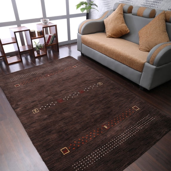 Rugsotic Carpets Hand Knotted Wool Area Rug 3'x5' Brown Contemporary Rectangle Indoor Rug for Living Room, Bedroom Antimicrobial L00507