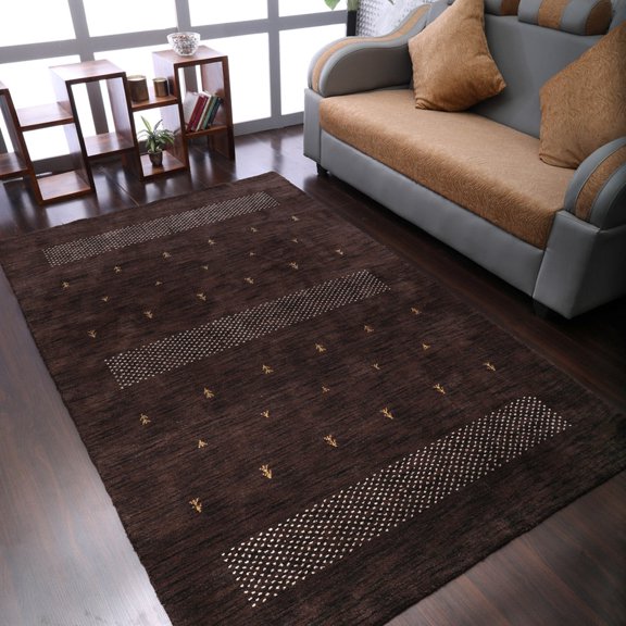 Rugsotic Carpets Hand Knotted Wool Area Rug 3'x5' Brown Contemporary Rectangle Indoor Rug for Living Room, Bedroom Antimicrobial L00515