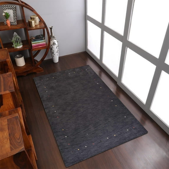 Rugsotic Carpets Handmade Rugs Hand Knotted Loom Rectangle 3'x5' Charcoal Wool for Indoor Use