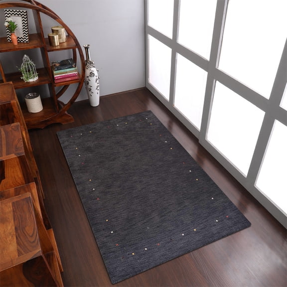 Rugsotic Carpets Hand Knotted Wool Area Rug 3'x5' Charcoal Contemporary Rectangle Indoor Rug for Living Room, Bedroom Antimicrobial L00101