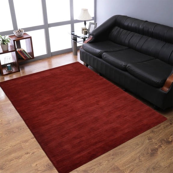 Rugsotic Carpets Hand Knotted Wool Area Rug 3'x5' Dark Red Solid Rectangle Indoor Rug for Living Room, Bedroom Antimicrobial L00999
