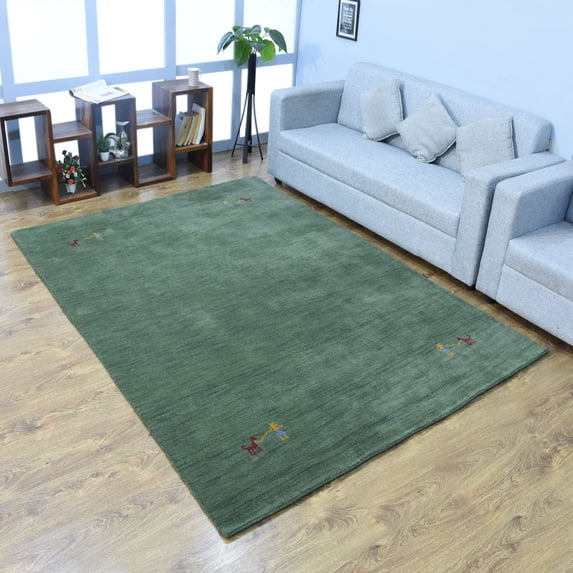 Rugsotic Carpets Hand Knotted Wool Area Rug 3'x5' Green Contemporary Rectangle Indoor Rug for Living Room, Bedroom Antimicrobial L00100