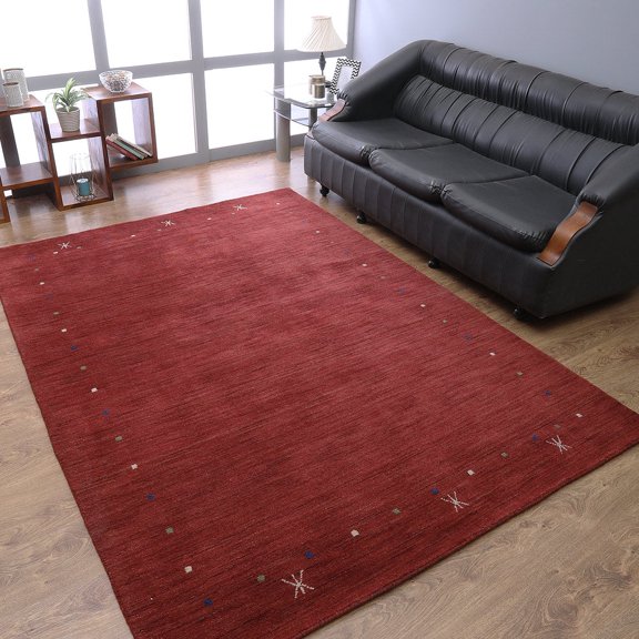 Rugsotic Carpets Hand Knotted Wool Area Rug 3'x5' Red Contemporary Rectangle Indoor Rug for Living Room, Bedroom Antimicrobial L00109