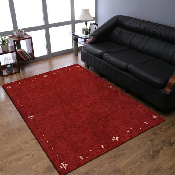 Rugsotic Carpets Handmade Rugs Hand Knotted Loom Rectangle 3'x5' Red Wool for Indoor Use