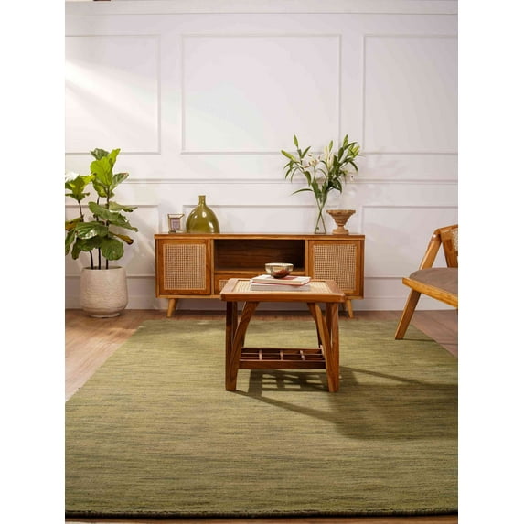 Rugsotic Carpets Handmade Rugs Hand Knotted Loom Rectangle 4'6''x6'6'' Green Wool for Indoor Use