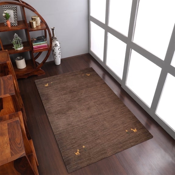 Rugsotic Carpets Hand Knotted Wool Area Rug 4'x6' Brown Contemporary Rectangle Indoor Rug for Living Room, Bedroom Antimicrobial L00100