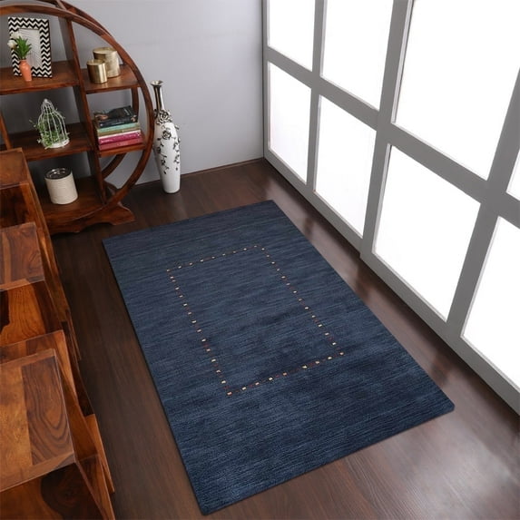 Rugsotic Carpets Handmade Rugs Hand Knotted Loom Rectangle 5'7''x7'10'' Blue Wool for Indoor Use