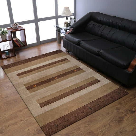 Rugsotic Carpets Handmade Rugs Hand Knotted Loom Rectangle 5'7''x7'10'' Brown Light Beige Wool for Indoor Use