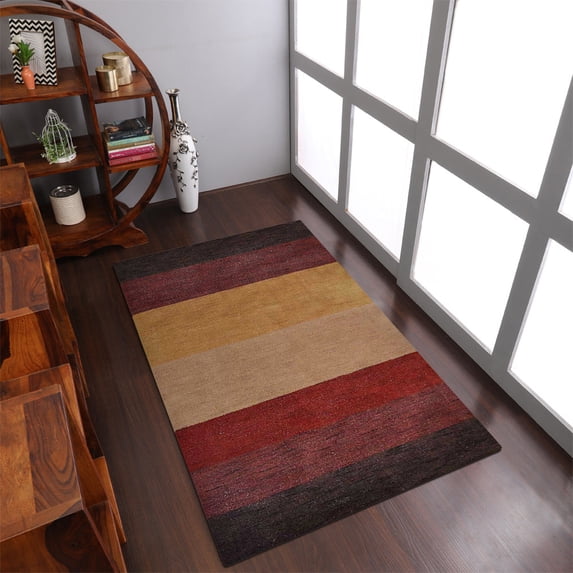 Rugsotic Carpets Hand Knotted Wool Area Rug 5'7''x7'10'' Brown Red Contemporary Rectangle Indoor Rug for Living Room, Bedroom Antimicrobial L00098