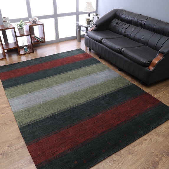 Rugsotic Carpets Hand Knotted Wool Area Rug 5'7''x7'10'' Multicolor Contemporary Rectangle Indoor Rug for Living Room, Bedroom Antimicrobial L00A98