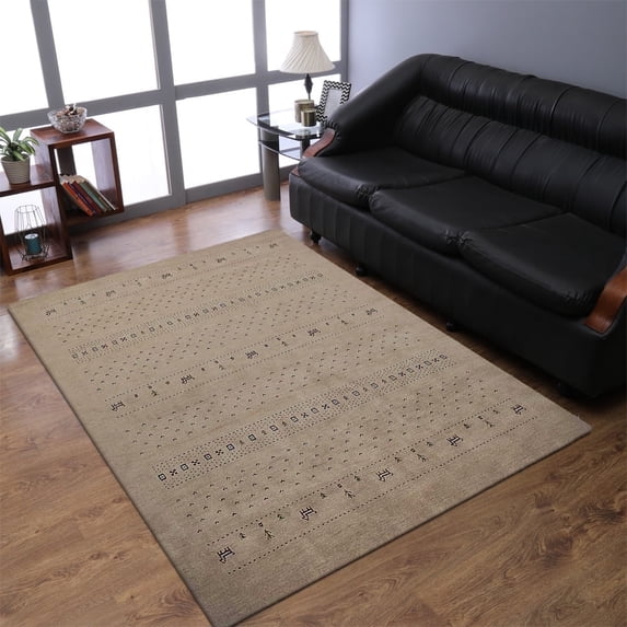 Rugsotic Carpets Handmade Rugs Hand Knotted Loom Rectangle 5'x8' Beige Wool for Indoor Use