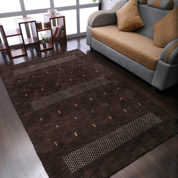 Rugsotic Carpets Handmade Rugs Hand Knotted Loom Rectangle 5'x8' Brown Wool for Indoor Use