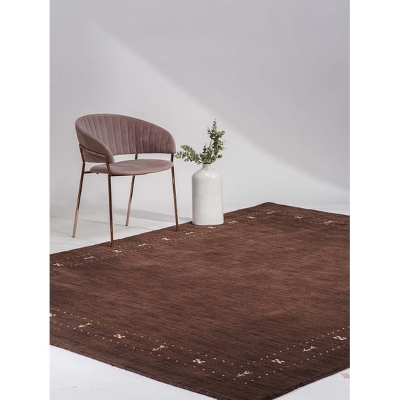 Rugsotic Carpets Hand Knotted Wool Area Rug 5'x8' Brown Contemporary Rectangle Indoor Rug for Living Room, Bedroom Antimicrobial L00520