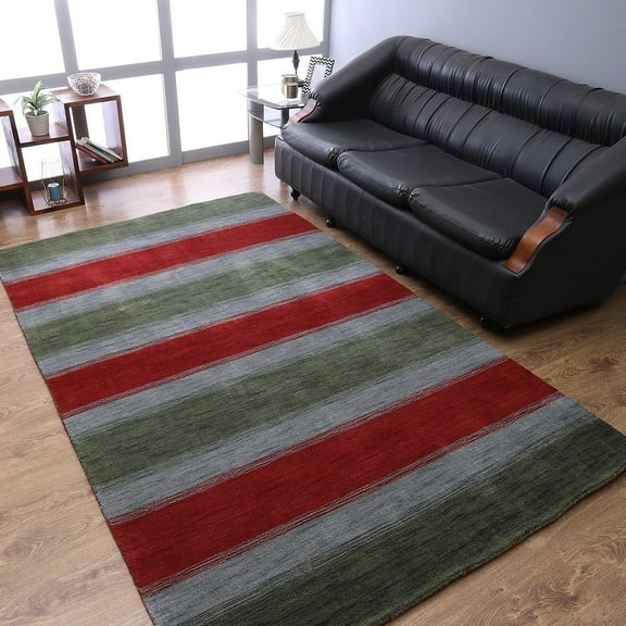 Rugsotic Carpets Handmade Rugs Hand Knotted Loom Rectangle 5'x8' Green Blue Wool for Indoor Use