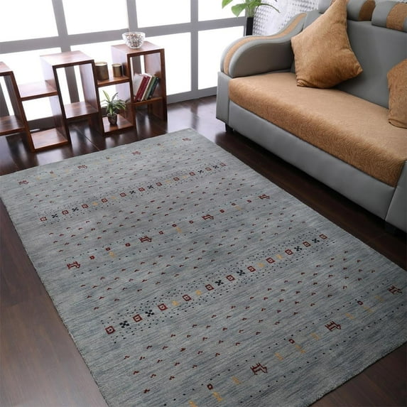 Rugsotic Carpets Handmade Rugs Hand Knotted Loom Rectangle 5'x8' Light Blue Wool for Indoor Use