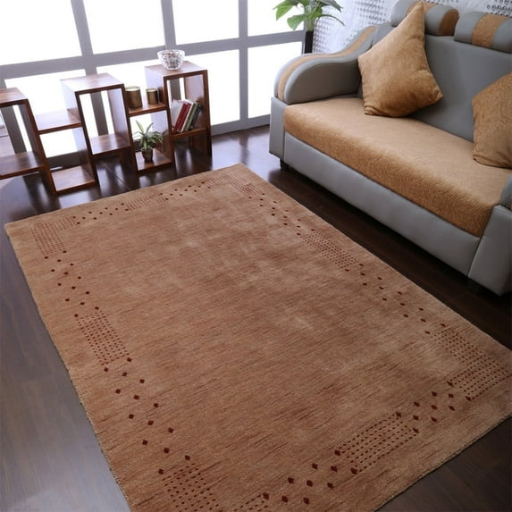 Rugsotic Carpets Handmade Rugs Hand Knotted Loom Rectangle 5'x8' Light Brown Wool for Indoor Use