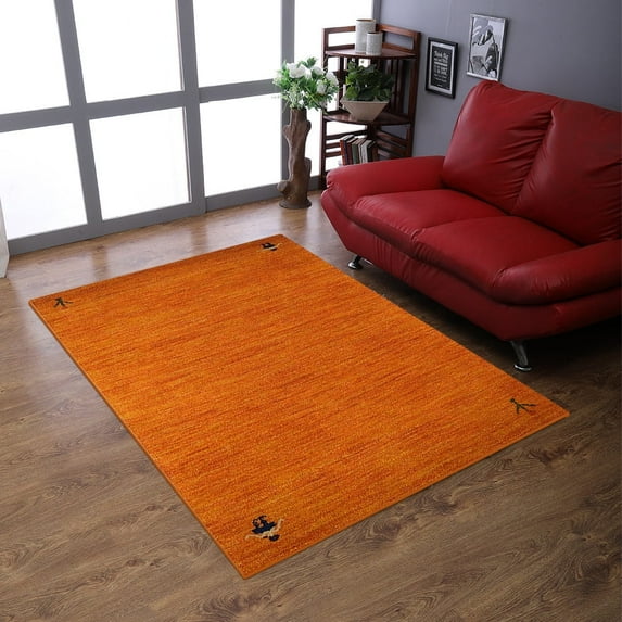 Rugsotic Carpets Handmade Rugs Hand Knotted Loom Rectangle 5'x8' Orange Wool for Indoor Use