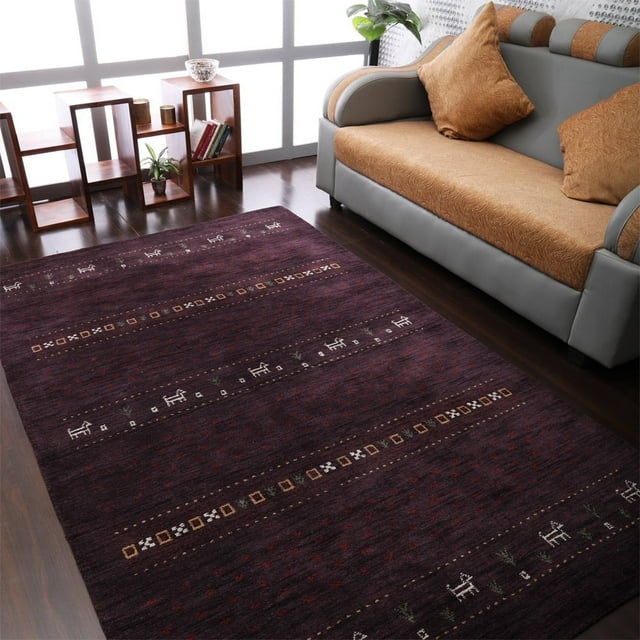Rugsotic Carpets Handmade Rugs Hand Knotted Loom Rectangle 5'x8' Purple Wool for Indoor Use