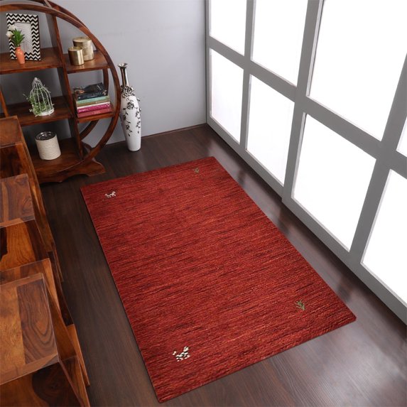 Rugsotic Carpets Handmade Rugs Hand Knotted Loom Rectangle 5'x8' Red Wool for Indoor Use