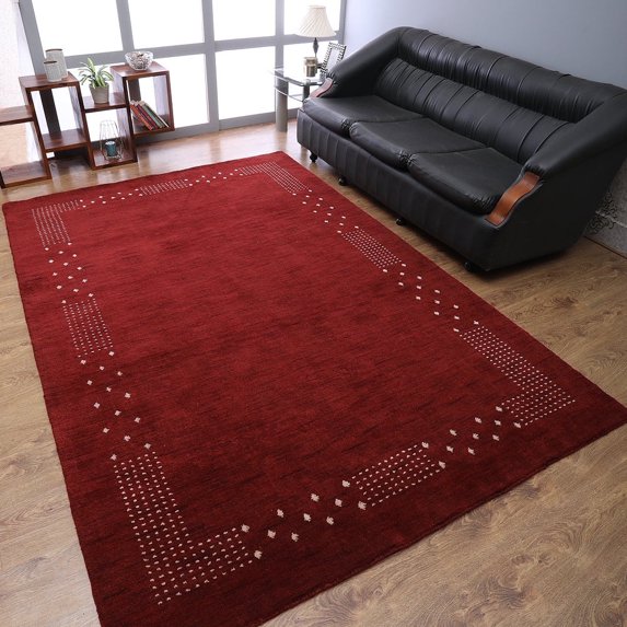 Rugsotic Carpets Handmade Rugs Hand Knotted Loom Rectangle 6'7''x9'10'' Red Wool for Indoor Use