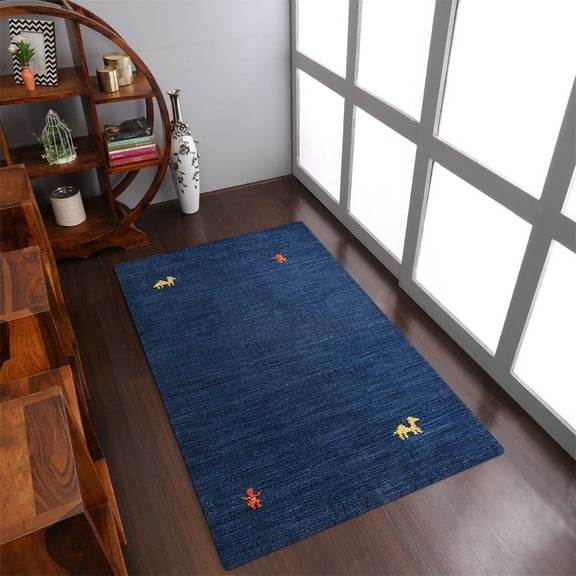 Rugsotic Carpets Handmade Rugs Hand Knotted Loom Rectangle 6'7''x9'10'' Blue Wool for Indoor Use