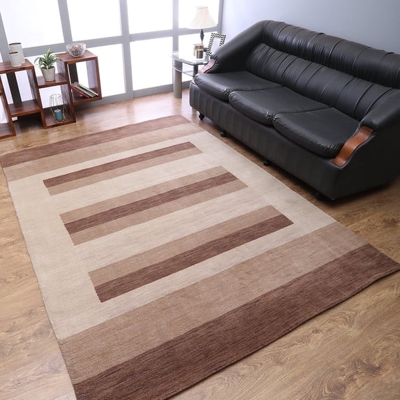 Rugsotic Carpets Handmade Rugs Hand Knotted Loom Rectangle 6'7''x9'10'' Brown Light Beige Wool for Indoor Use