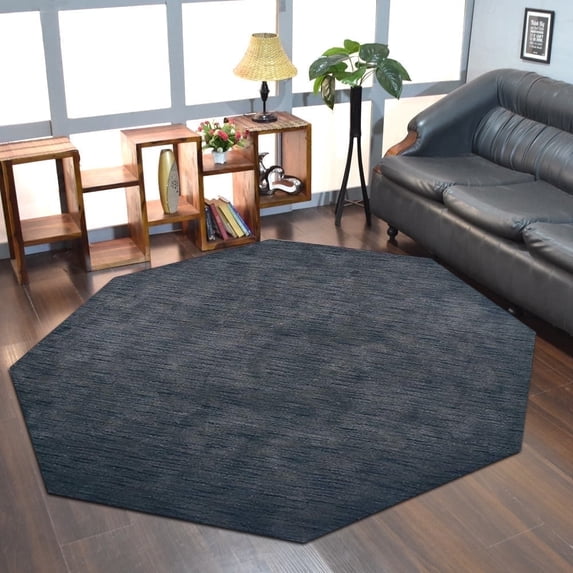 Rugsotic Carpets Handmade Rugs Hand Knotted Loom Octagon 6'x6' Charcoal Wool for Indoor Use