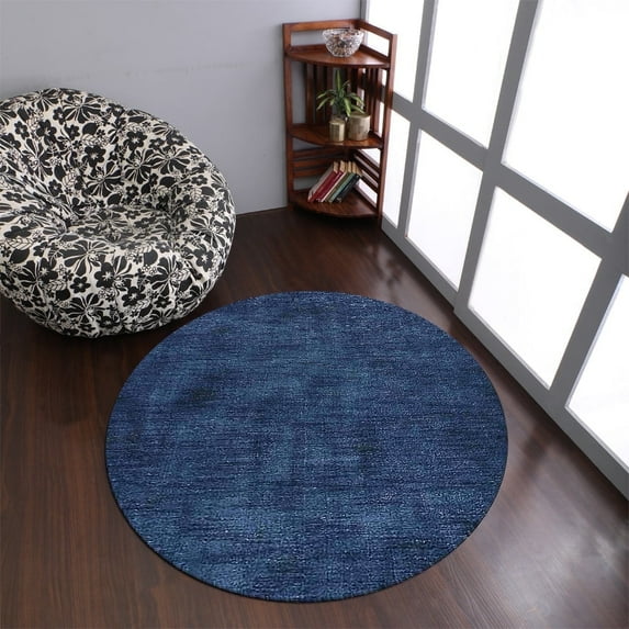 Rugsotic Carpets Handmade Rugs Hand Knotted Loom Round 6'x6' Blue Wool for Indoor Use