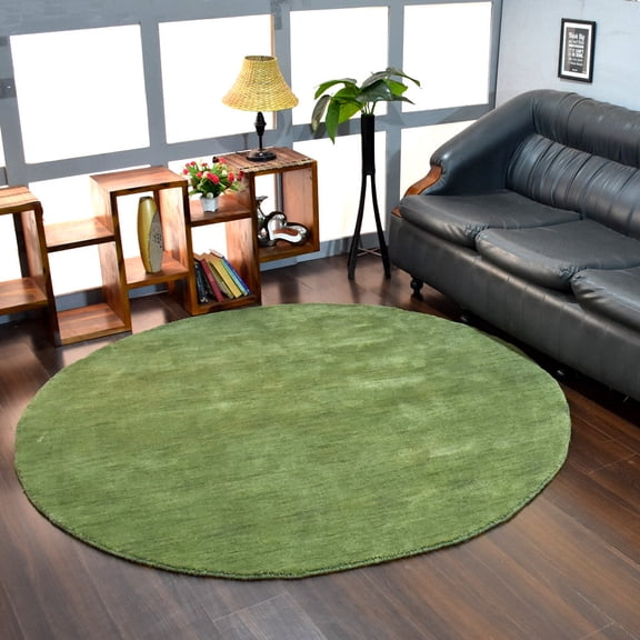 Rugsotic Carpets Handmade Rugs Hand Knotted Loom Round 6'x6' Green Wool for Indoor Use