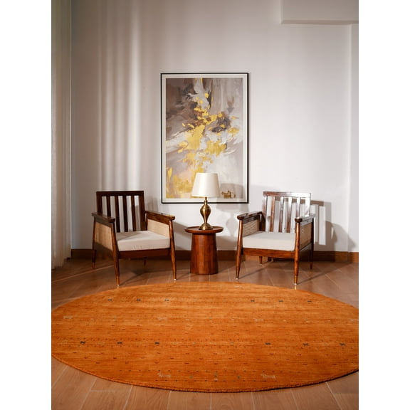 Rugsotic Carpets Handmade Rugs Hand Knotted Loom Round 6'x6' Orange Wool for Indoor Use