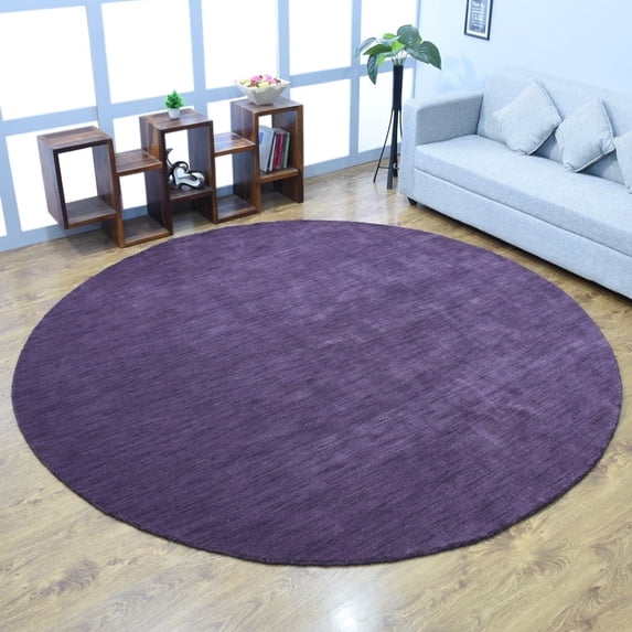 Rugsotic Carpets Handmade Rugs Hand Knotted Loom Round 6'x6' Purple Wool for Indoor Use