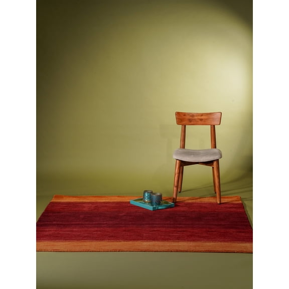 Rugsotic Carpets Hand Knotted Wool Area Rug 6'x6' Orange Red Contemporary Square Indoor Rug for Living Room, Bedroom Antimicrobial L00215