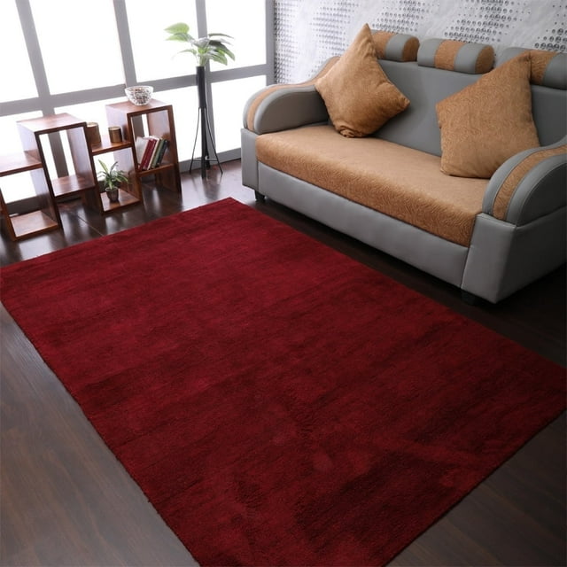 Rugsotic Carpets Handmade Rugs Hand Knotted Loom Rectangle 6'x9' Dark Red Wool for Indoor Use