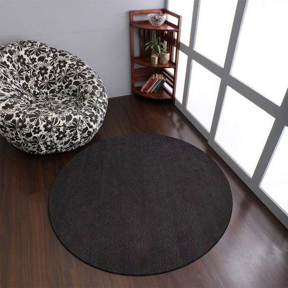 Rugsotic Carpets Handmade Rugs Hand Knotted Loom Round 6'x6' Charcoal Wool for Indoor Use