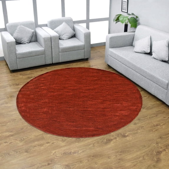 Rugsotic Carpets Handmade Rugs Hand Knotted Loom Round 6'x6' Dark Red Wool for Indoor Use